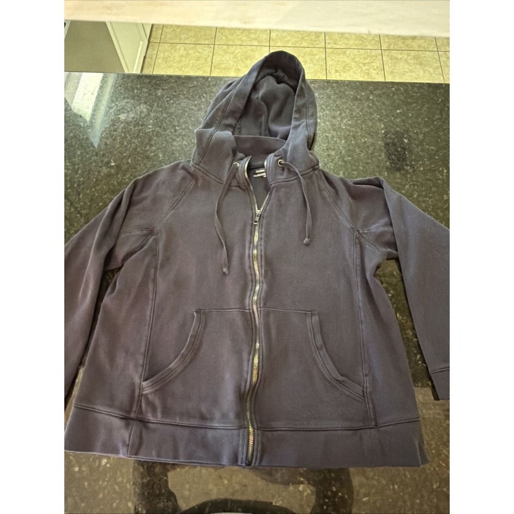Eileen Fisher Women's Navy Full Zip Hoodie Jacket Sz L Organic Cotton Sz L Boxy